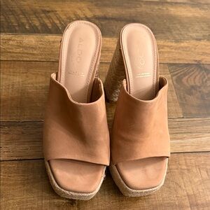 ALDO Brown Leather Mules with Wedge Heel